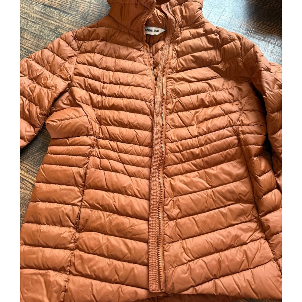 Lands End Youth Medium 10-12 Puffer Coat Copper Brown Quilted Full Zip Jacket